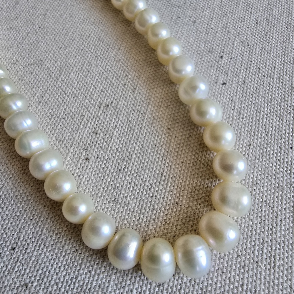 17" White Freshwater Pearl Necklace – 925 Sterling Silver Clasp, Classic Strand - Picture 7 of 11
